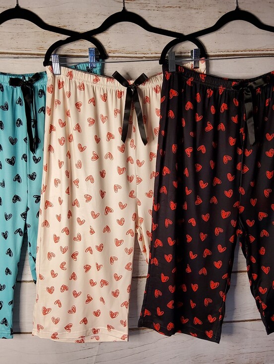 SHEIN Other - SHEIN Heart Print Pajama Pants Trio - Black, Cream, and Teal XXL